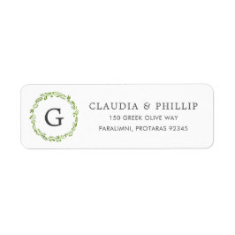 オリーブ素朴リーフリースモノグラム差出人住所 ラベル
