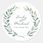 オリーブ素朴葉のステッカーパーソナライズされた ラウンドシール (正面)