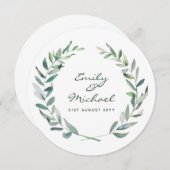 オリーブ素朴葉のステッカーパーソナライズされた 招待状 (正面/裏面)