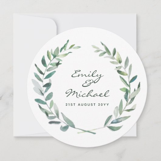オリーブ素朴葉のステッカーパーソナライズされた 招待状 (正面)