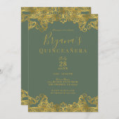 オリーブ素朴&金ゴールドレースキンセエレガントーニラ 招待状 (正面/裏面)
