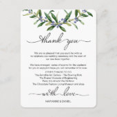 オリーブ結婚の旅程の歓迎 エンクロージャーカード (裏面)