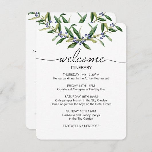 オリーブ結婚の旅程の歓迎 エンクロージャーカード (正面/裏面)