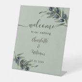 オリーブ結婚の葉の緑の歓迎 台座サイン (正面)