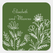 オリーブ結婚グリーンのフローラ スクエアシール (正面)