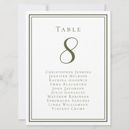 オリーブ結婚グリーンの客席番号 招待状 (正面)