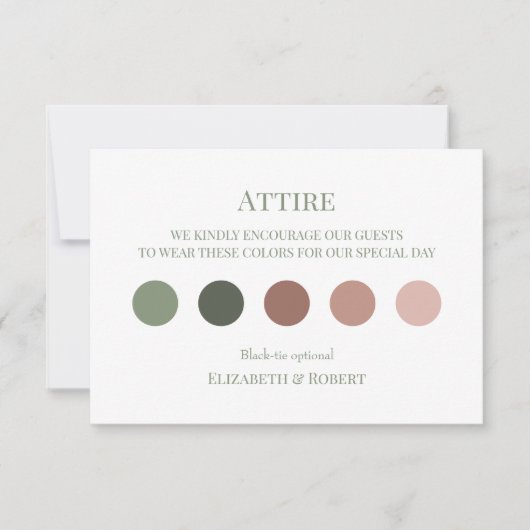 オリーブ結婚グリーンの衣装ゲストドレスコードカード サンキューカード (正面)