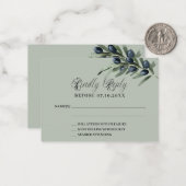 オリーブ結婚グリーン対応RSVP ノートカード (正面/裏面インサイチュ)