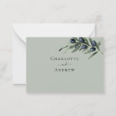 オリーブ結婚グリーン対応RSVP ノートカード (裏面)