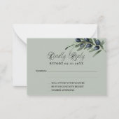 オリーブ結婚グリーン対応RSVP ノートカード (正面)