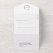 オリーブ結婚グリーン白い楕円形の葉モノグラム写真 オールインワン招待状 (外側)