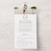 オリーブ結婚グリーン白い楕円形の葉モノグラム写真 オールインワン招待状 (内側)