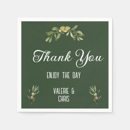 オリーブ結婚グリーン紙ナプキン スタンダードカクテルナプキン (正面)