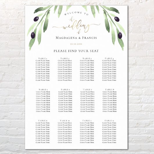 オリーブ結婚枝の座席表 ポスター