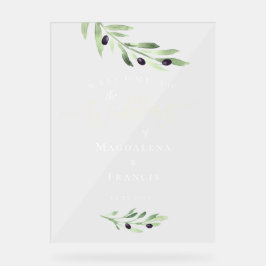 オリーブ結婚枝の歓迎 アクリルサイン