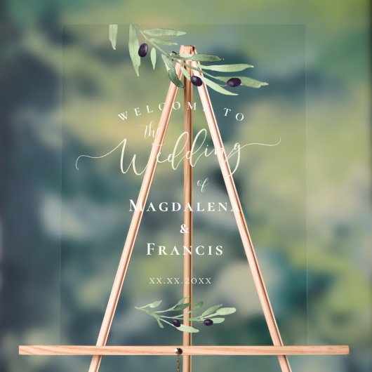 オリーブ結婚枝の歓迎 アクリルサイン (ニュートラル)