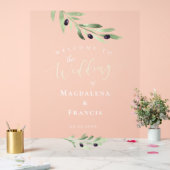 オリーブ結婚枝の歓迎 アクリルサイン (ウェディング)