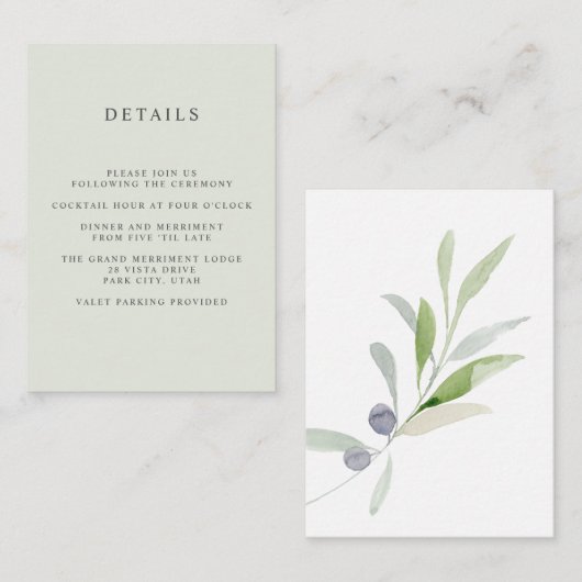 オリーブ絵を描結婚ス詳細アコモデーション エンクロージャーカード (正面/裏面)