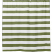 オリーブ緑と白のストライプシャワーカーテン シャワーカーテン (正面)