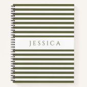 オリーブ緑と白ストライプののパターン名 ノートブック (正面)