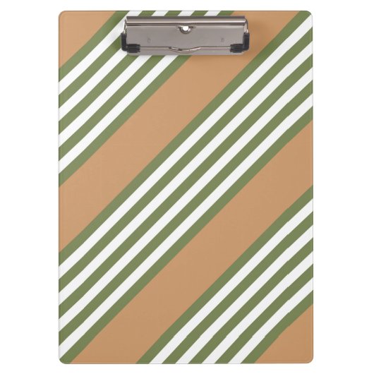 オリーブ緑と白ストライプ色のタンパターン クリップボード (正面)
