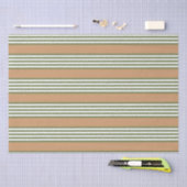 オリーブ緑と白ストライプ色のタンパターン 薄葉紙 (クラフト)