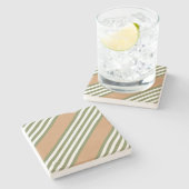 オリーブ緑と白5色のタンストライプ付きパターン ストーンコースター (横)