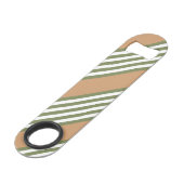 オリーブ緑と白5色のタンストライプ付きパターン スピード栓抜き (正面アングル)