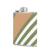オリーブ緑と白5色のタンストライプ付きパターン フラスク (左)