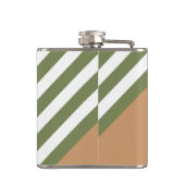 オリーブ緑と白5色のタンストライプ付きパターン フラスク (裏面)