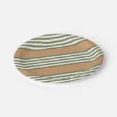 オリーブ緑と白5色のタンストライプ付きパターン ペーパープレート (アングル)