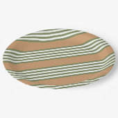 オリーブ緑と白5色のタンストライプ付きパターン ペーパープレート (アングル)