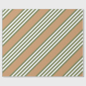 オリーブ緑と白5色のタンストライプ付きパターン ラッピングペーパー (フラット)