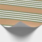 オリーブ緑と白5色のタンストライプ付きパターン ラッピングペーパー (角)