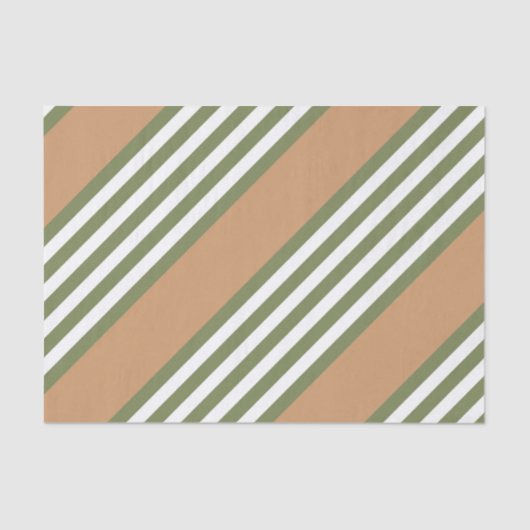 オリーブ緑と白5色のタンストライプ付きパターン 薄葉紙 (正面)