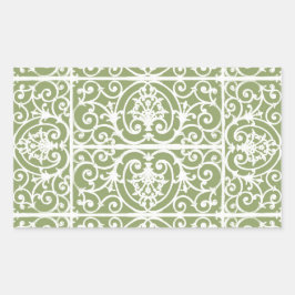 オリーブ緑のスクロールワークパターン 長方形シール