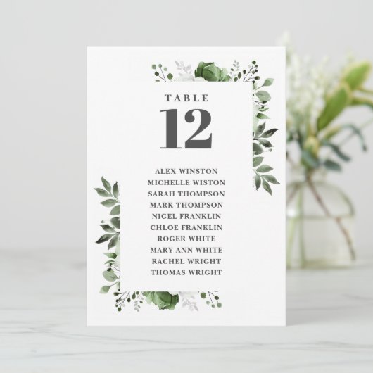 オリーブ緑のフローラテーブル番号座席表 招待状 (スタンド正面)