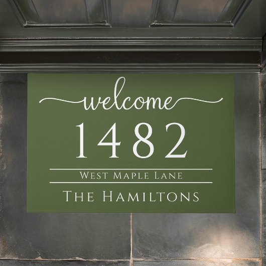 オリーブ緑の家族の名前のアドパーソナライズされたレス ドアマット