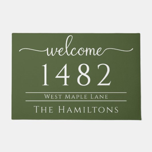 オリーブ緑の家族の名前のアドパーソナライズされたレス ドアマット (正面)
