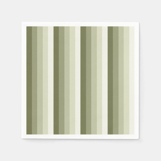 オリーブ緑の影のストライプ スタンダードカクテルナプキン (正面)