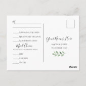 オリーブ緑の植物水の色の結婚式RSVP ポストカード (裏面)