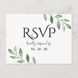 オリーブ緑の植物水の色の結婚式RSVP ポストカード