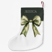 オリーブ緑の水の色の弓かわいいモダンクリスマス スモールクリスマスストッキング (裏面)
