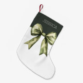 オリーブ緑の水の色の弓かわいいモダンクリスマス スモールクリスマスストッキング (正面 (吊り時))