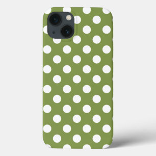 オリーブ緑の白い水玉模様Case-Mate iPhone c 13ケース