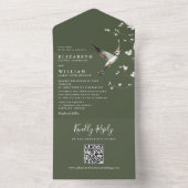オリーブ緑の陳腐フローラQRコード結婚ズ オールインワン招待状 (内側)