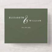 オリーブ緑の陳腐フローラQRコード結婚ズ オールインワン招待状 (裏面)