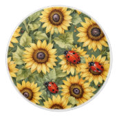 オリーブ緑ひまわりレディーバグガーデンゼン セラミックノブ (正面)