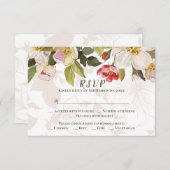 オリーブ緑ピンクマグノリア花の結婚式RSVP 出欠カード (正面/裏面)