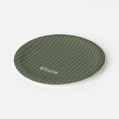 オリーブ緑ピンストライプ ペーパープレート (アングル)